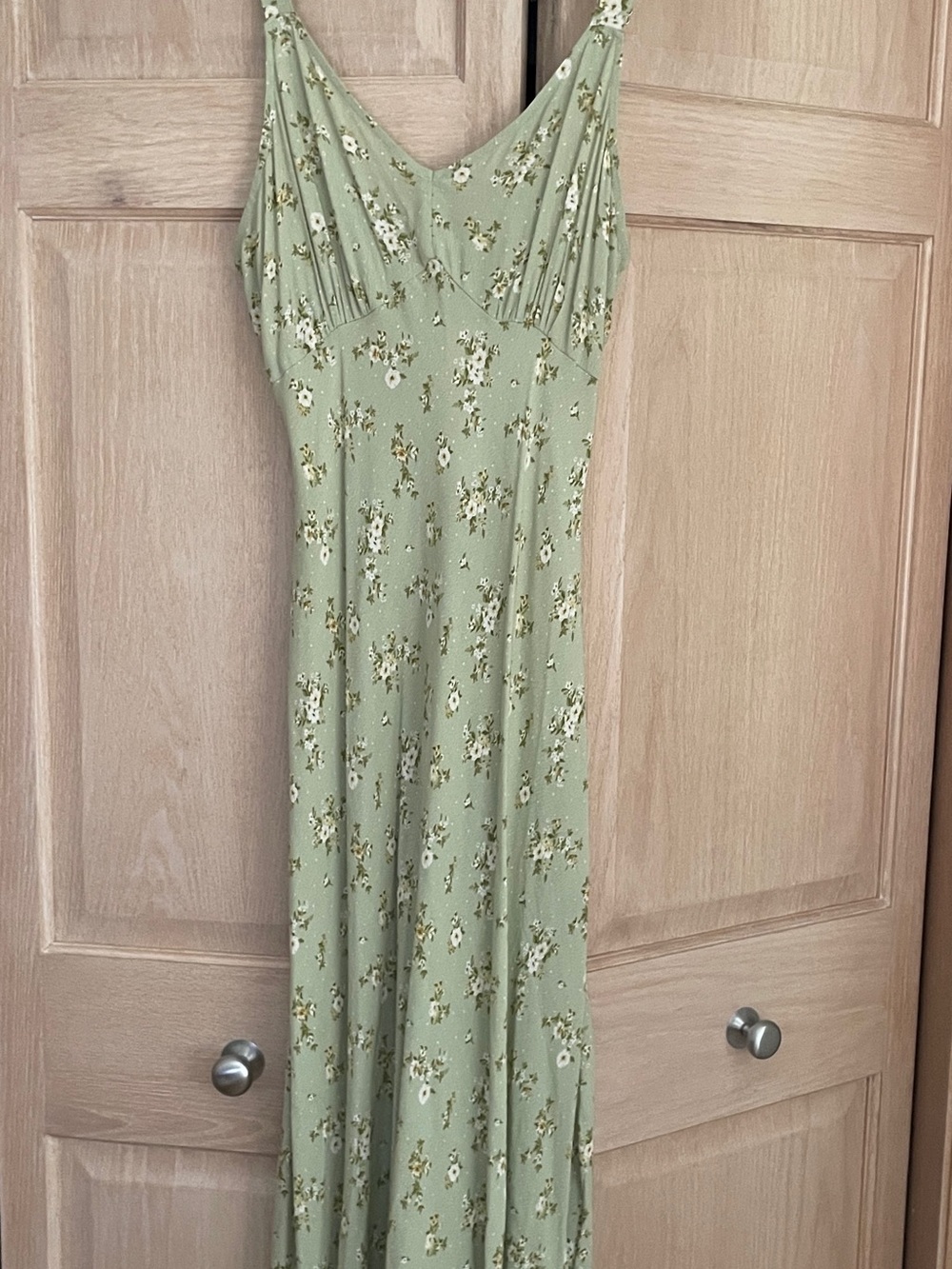 Workshop Republic Clothing Sage Green Floral Dress with White and Olive Accents